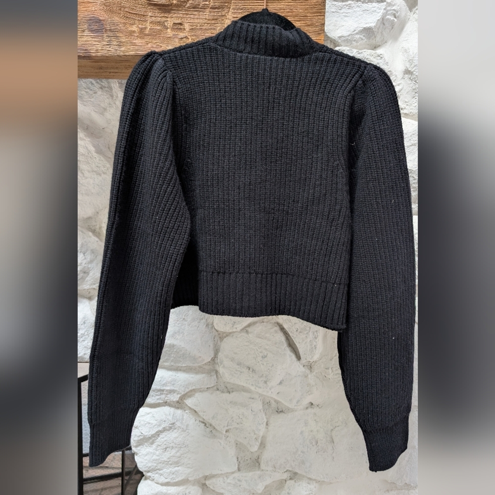LoveShackFancy Black Ribbed Cardigan with Floral Bow - Picture 7 of 10